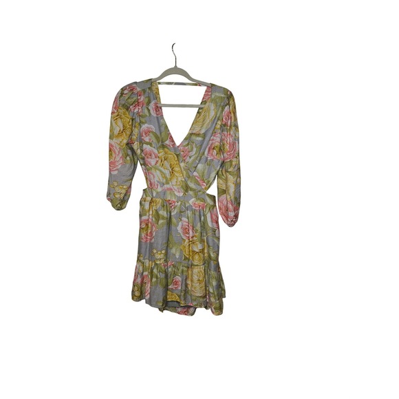 Express Dresses & Skirts - Express Floral Cut-Out Mini Dress Pink Yellow Rose V-Neck Tie Back Size M